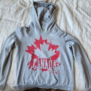 AE Canada Hoodie Sweatshirt With Kangaroo Front Pocket Large Grey And Red